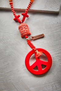 Kette Peace Buddha in rot koralle